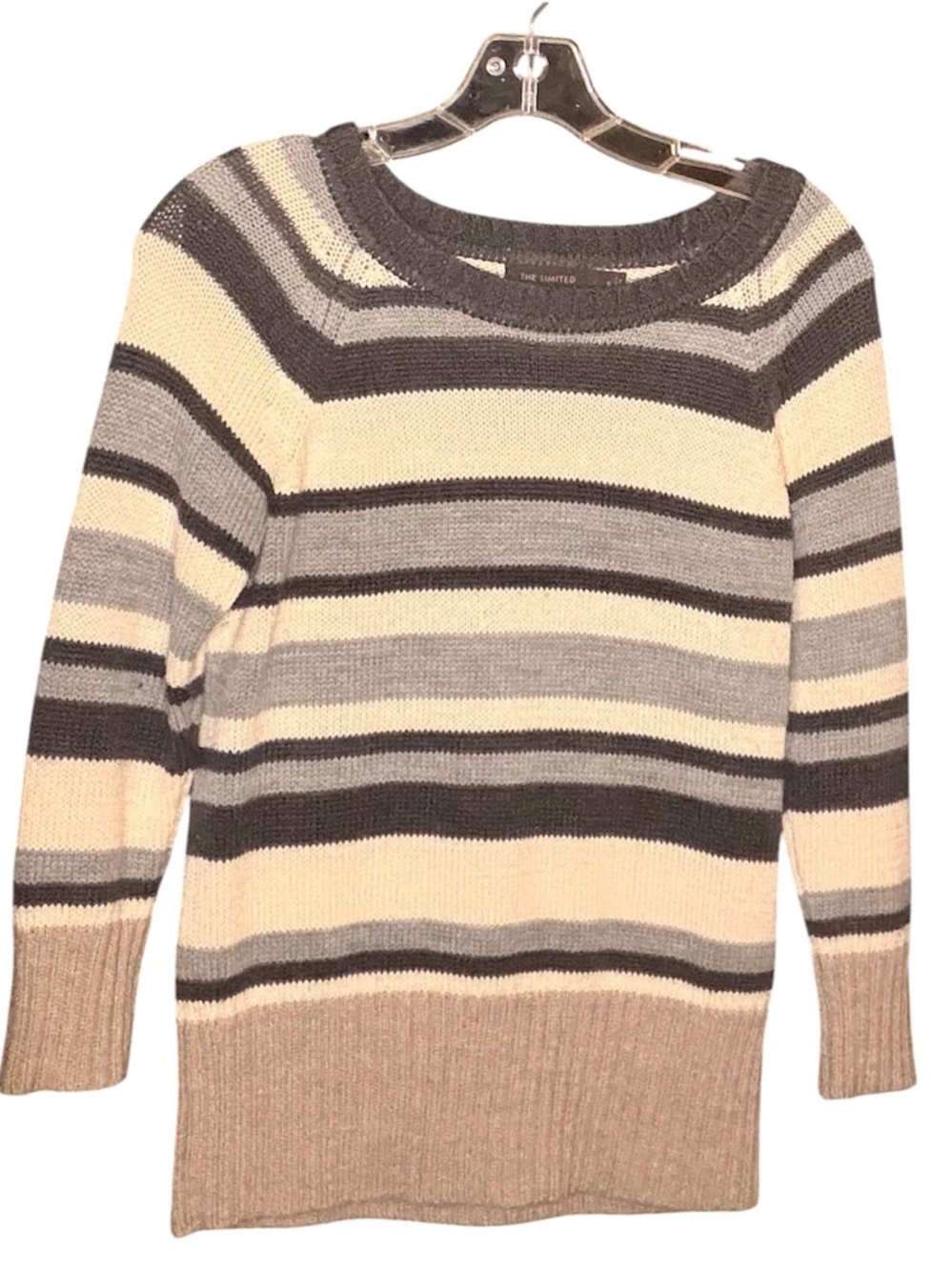 The Limited Women's Striped Sweater in Gray and Cream Size Small—#116